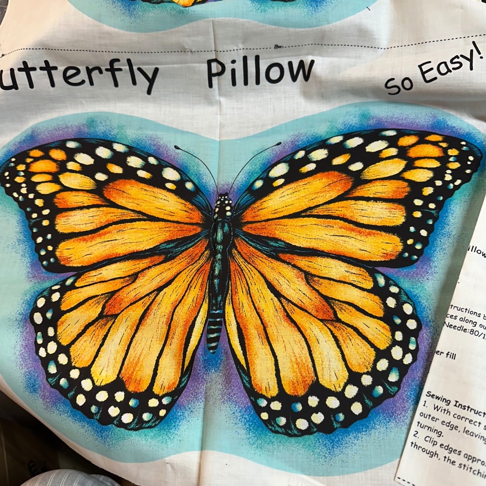 Monarch Butterfly Pillow Panel Cotton Fabric DIY Sewing Project Craft Kit